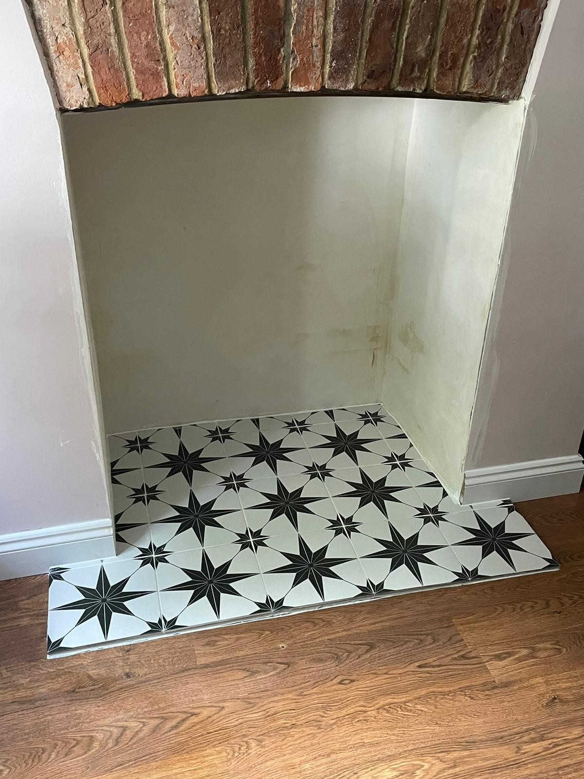 Tiling of fireplace hearth