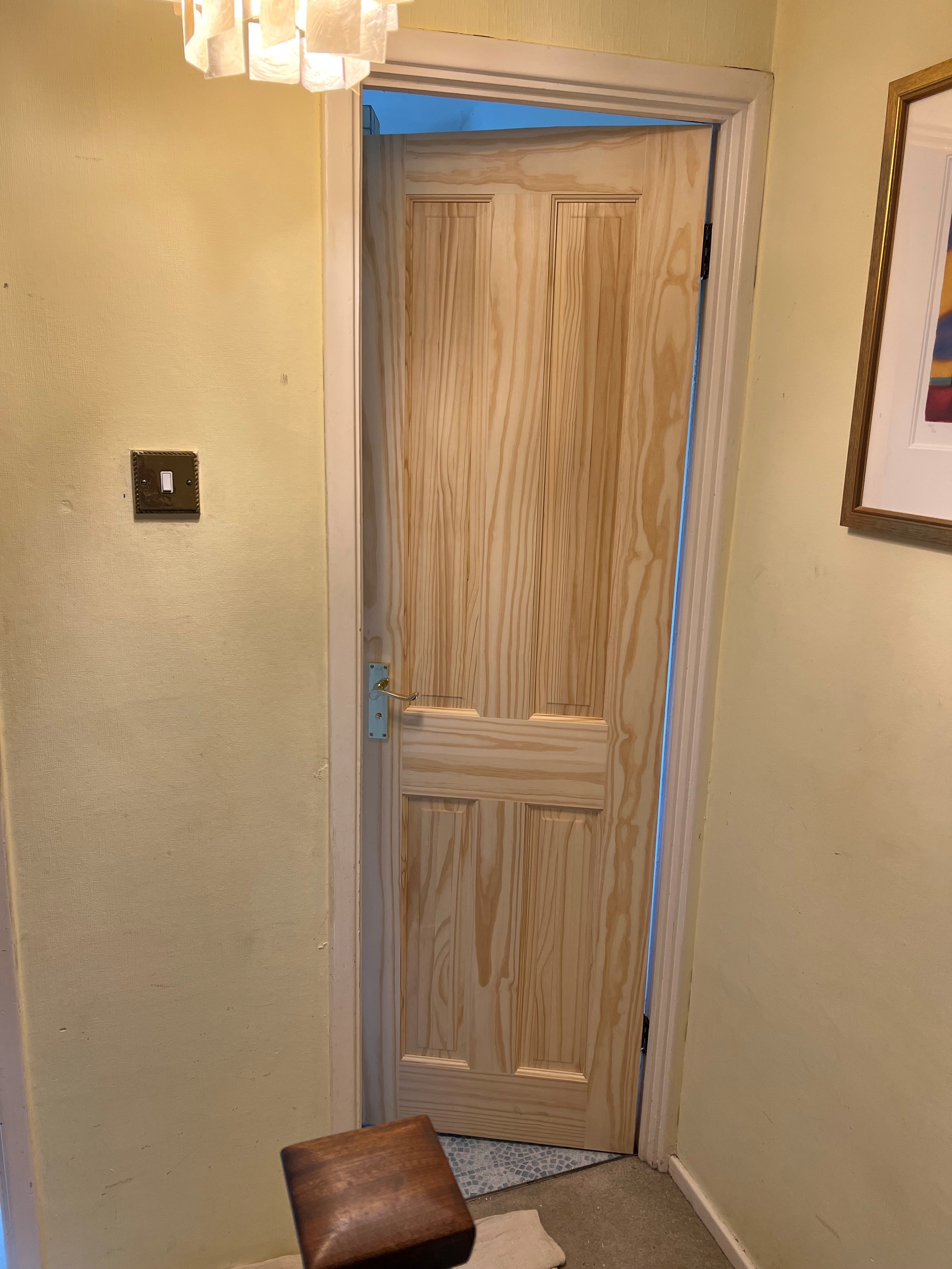 Pine Door with brass privacy handle